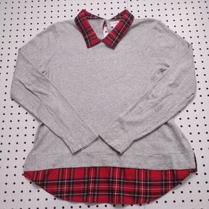 J. Crew Light Knit Sweater with Plaid Detail, Size Medium
